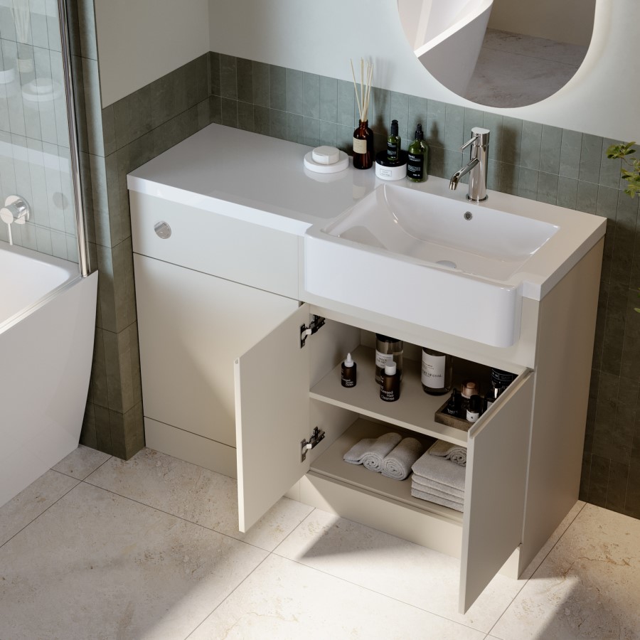 1100mm Beige Right Hand Toilet and Sink Unit with Chrome Fittings - Unit & Basin Only - Bali