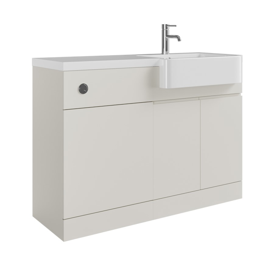 1100mm Beige Right Hand Toilet and Sink Unit with Chrome Fittings - Unit & Basin Only - Bali