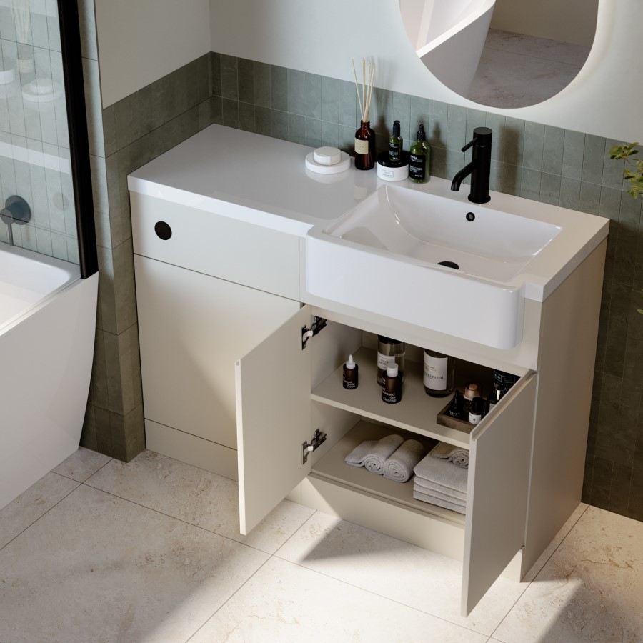 1100mm Beige Right Hand Toilet and Sink Unit with Black Fittings - Unit & Basin Only - Bali