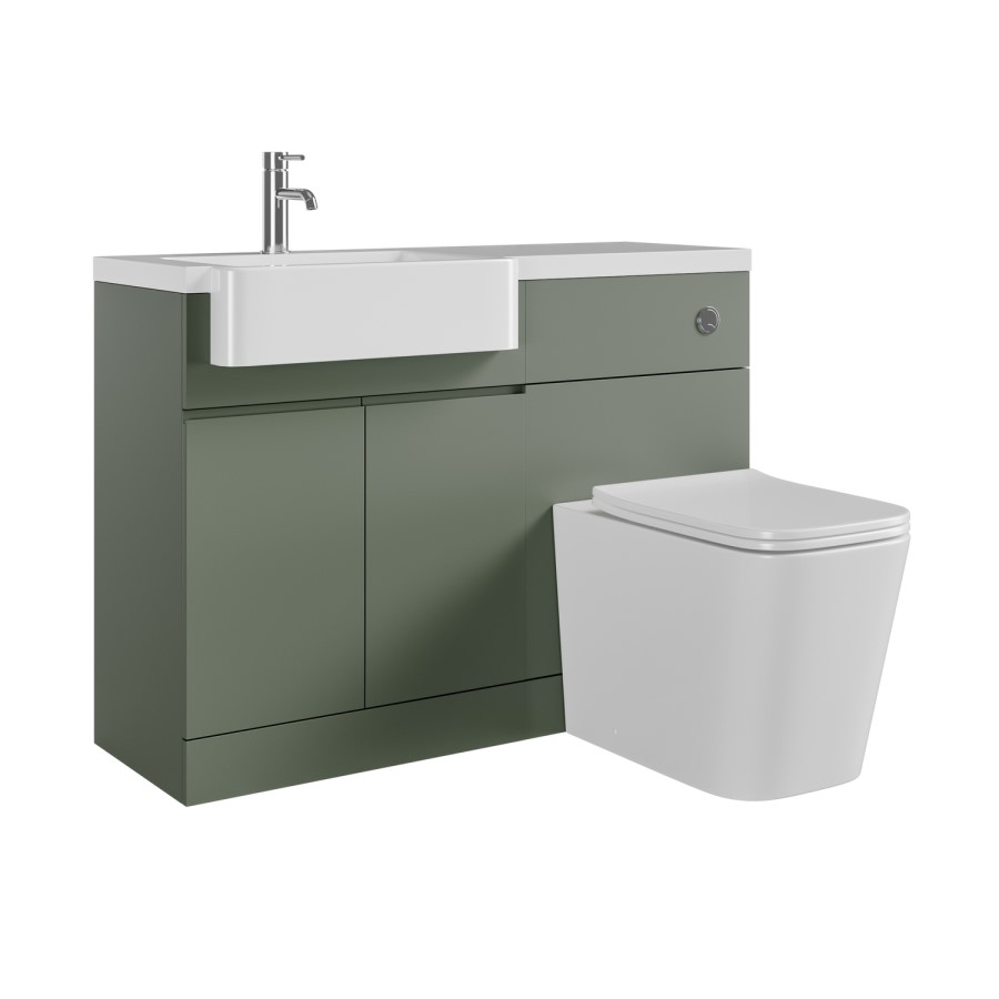 1100mm Green Left Hand Toilet and Sink Unit with Square Toilet and Chrome Fittings - Bali
