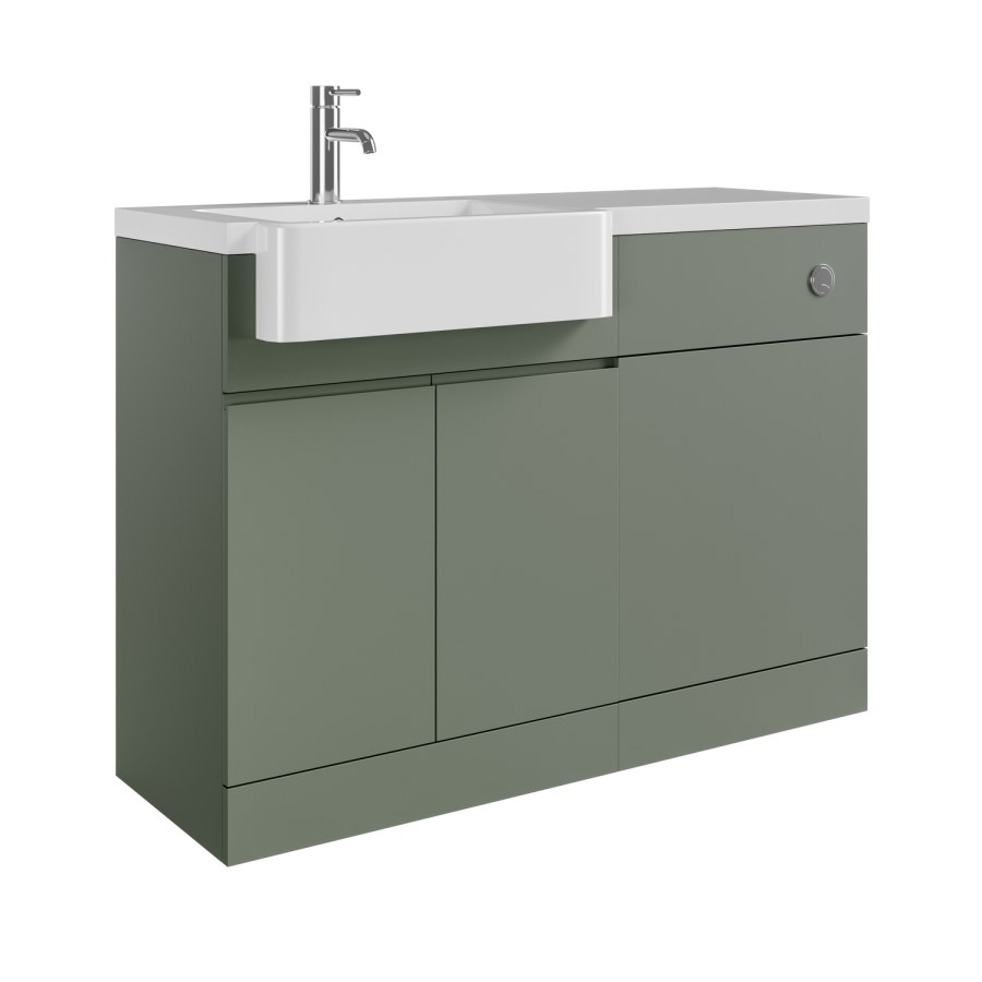 1100mm Green Left Hand Toilet and Sink Unit with Chrome Fittings - Unit & Basin Only - Bali