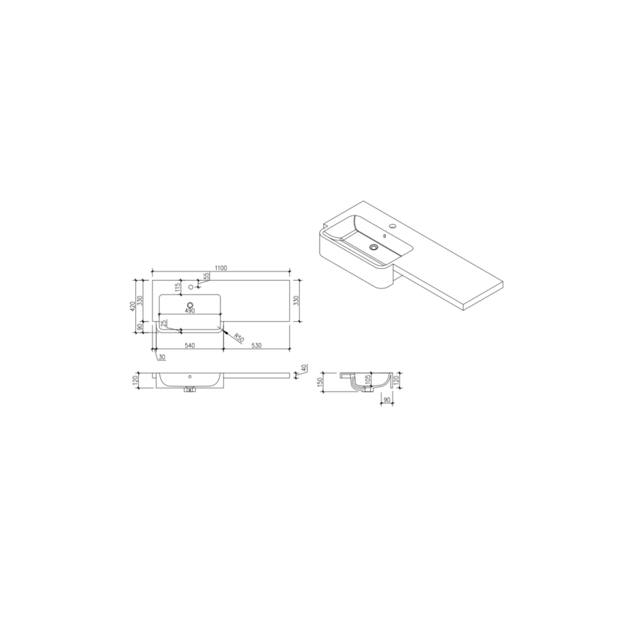 1100mm Green Left Hand Toilet and Sink Unit with Chrome Fittings - Unit & Basin Only - Bali