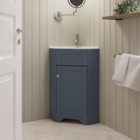 580mm Blue Corner Freestanding Cloakroom Vanity Unit with Basin - Baxenden
