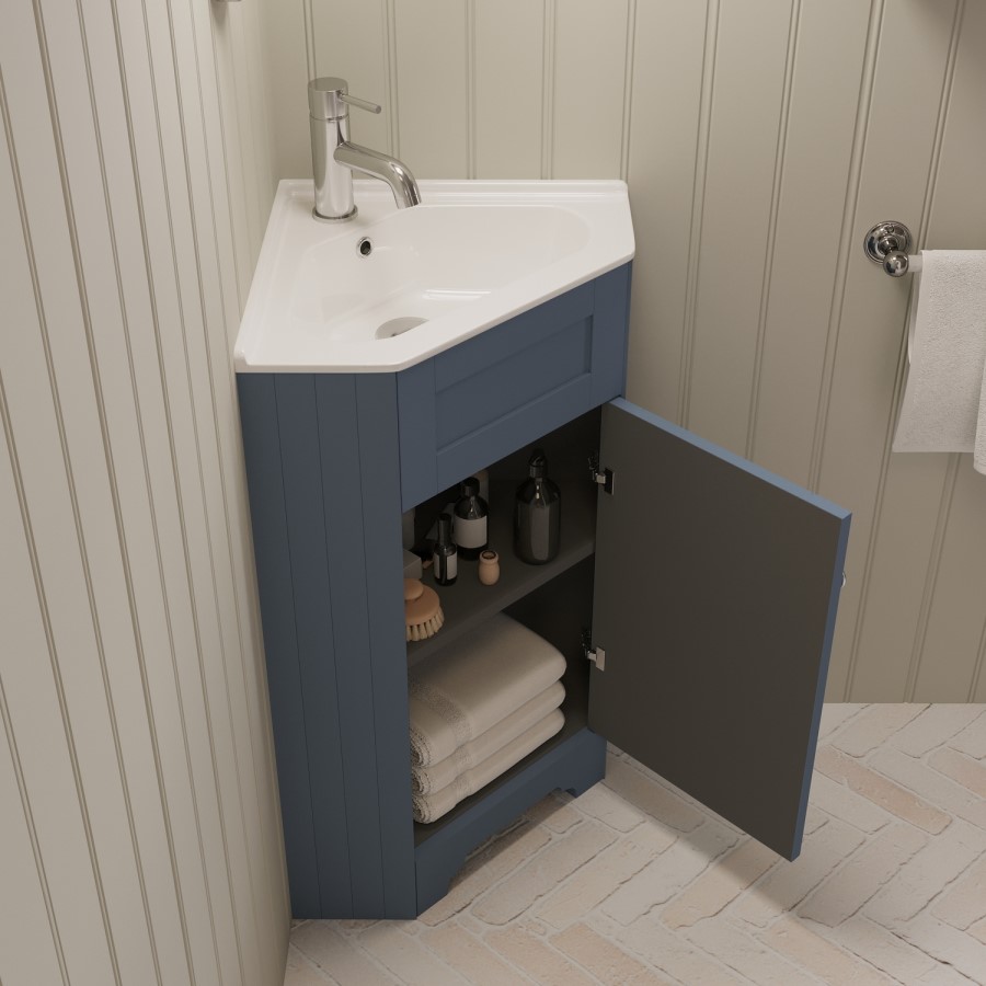 580mm Blue Corner Freestanding Cloakroom Vanity Unit with Basin - Baxenden