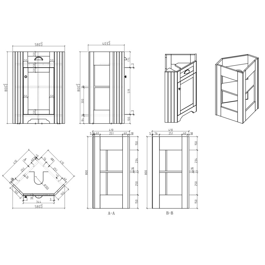 580mm Blue Corner Freestanding Cloakroom Vanity Unit with Basin - Baxenden