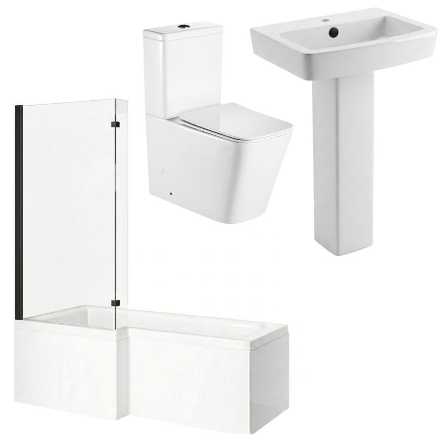 1500mm Left Hand Black Shower Bath Suite with Toilet Basin & Panels - Lomax