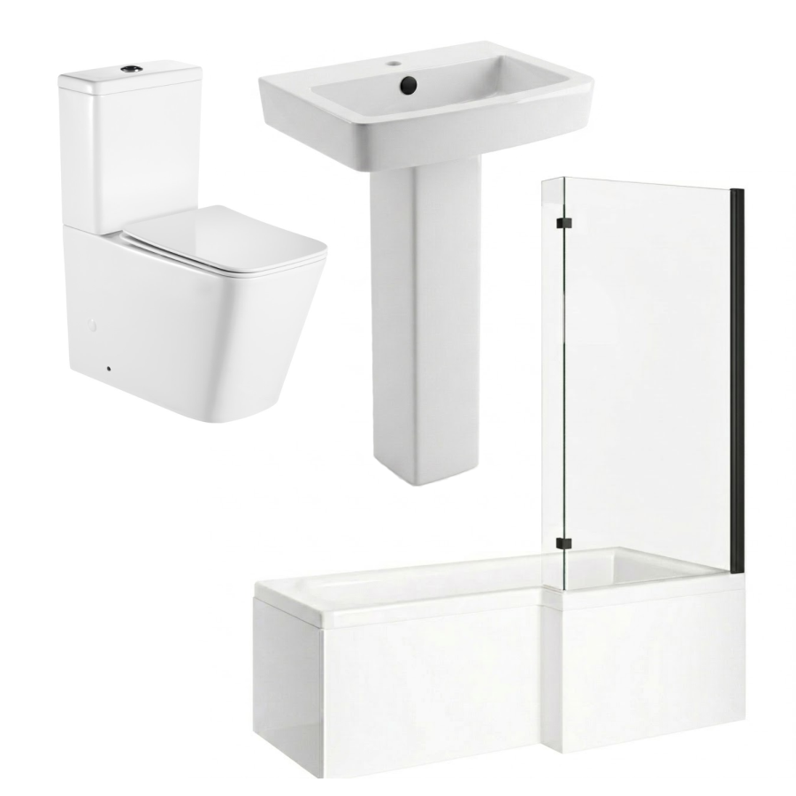 1700mm Right Hand Black Shower Bath Suite with Toilet Basin & Panels - Lomax
