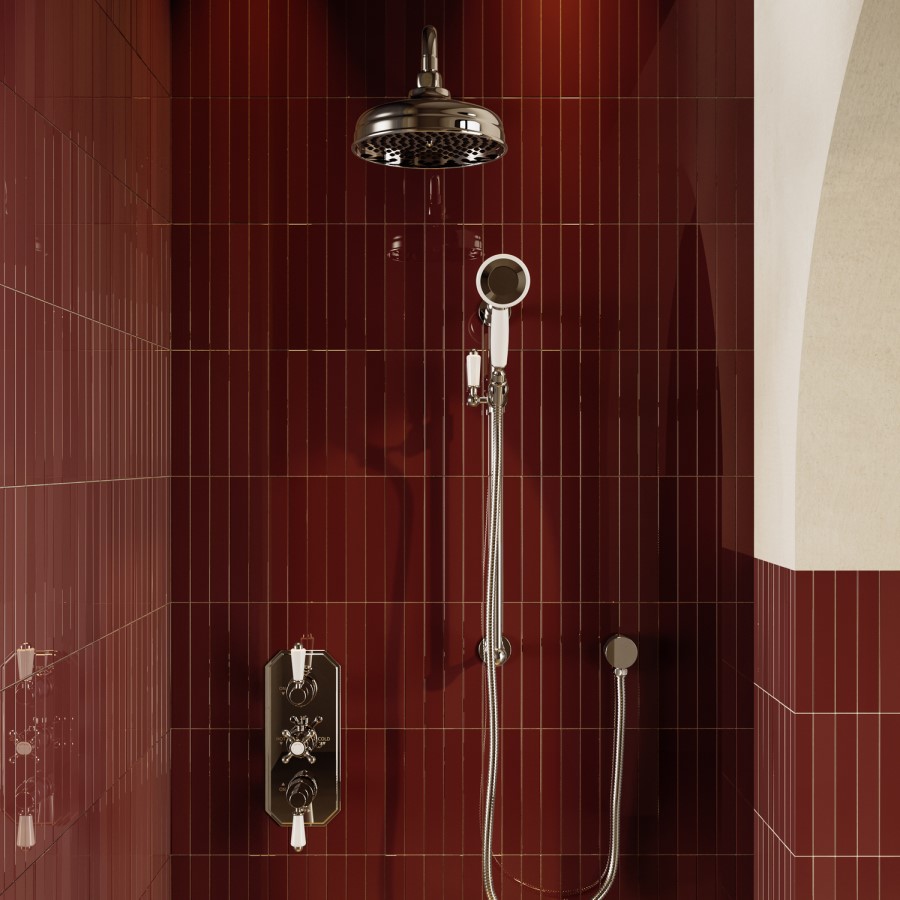 Chrome 2 Outlet Wall Mounted Thermostatic Mixer Shower Set with Hand Shower & Slide Rail Kit - Cambridge
