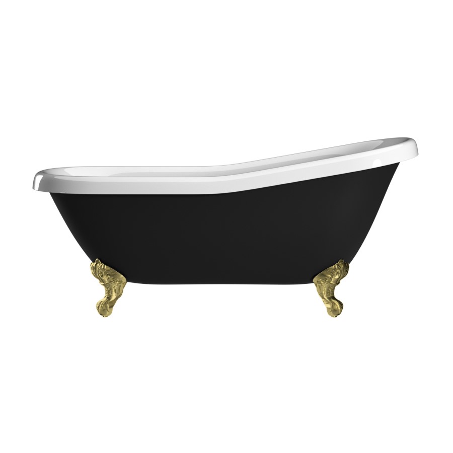 Black Freestanding Single Ended Roll Top Slipper Bath with Brass Feet 1615 x 690mm - Park Royal