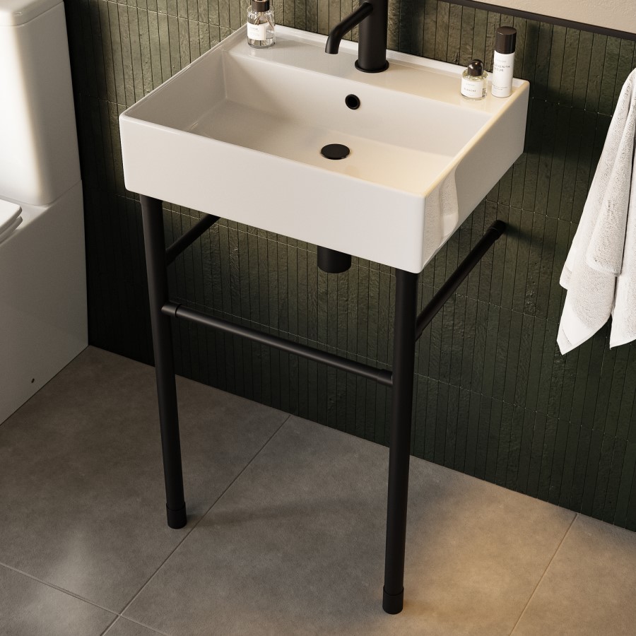 500mm 1 Tap Hole Basin with Black Wash Stand - Bowen