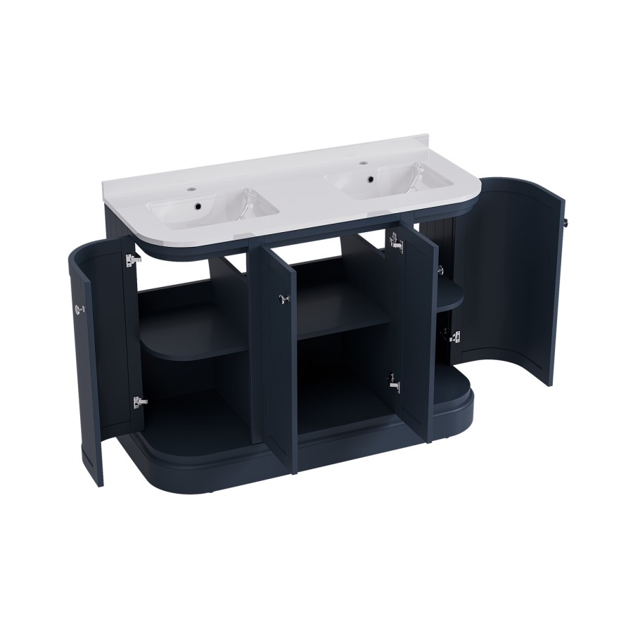1200mm Blue Curved Freestanding Double Vanity Unit with Basins - Bowland