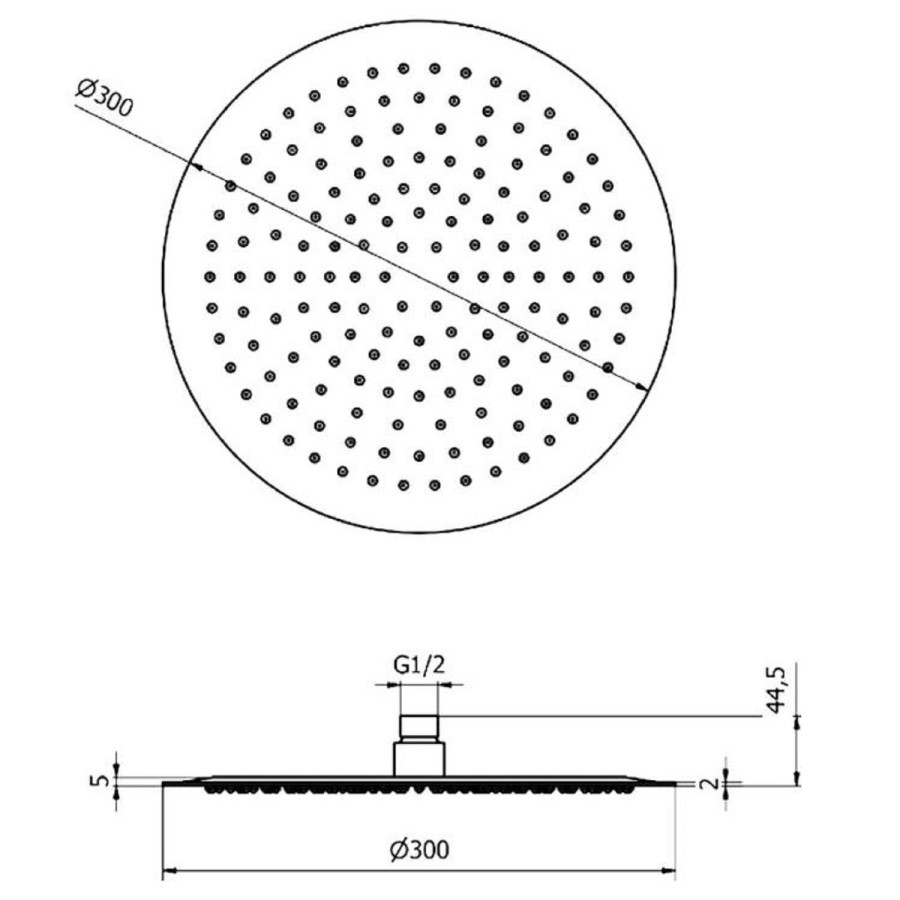 300mm Chrome Ultra Slim Round Rainfall Shower Head with Ceiling Arm