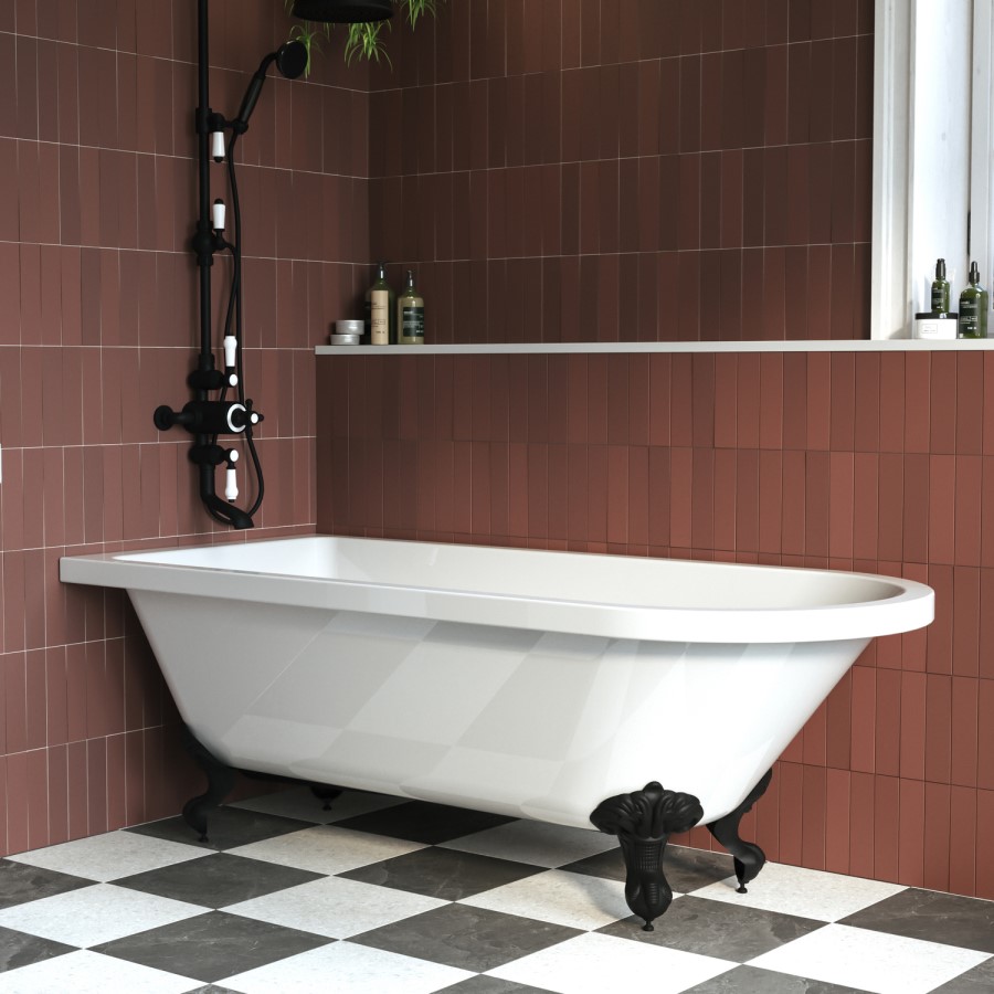 Freestanding Single Ended Shower Bath with Black Feet & Bath Screen - Park Royal