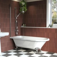 Freestanding Single Ended Shower Bath with Chrome Feet & Bath Screen 1670 x 740mm - Park Royal