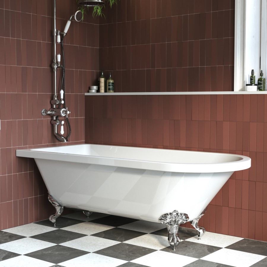Freestanding Single Ended Shower Bath with Chrome Feet & Bath Screen 1670 x 740mm - Park Royal
