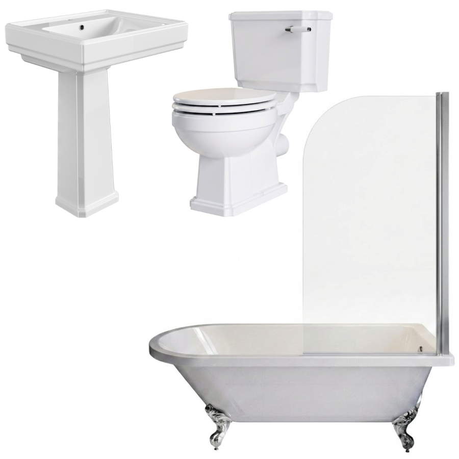 Traditional Chrome Shower Bath Suite with Toilet & Basin - Park Royal
