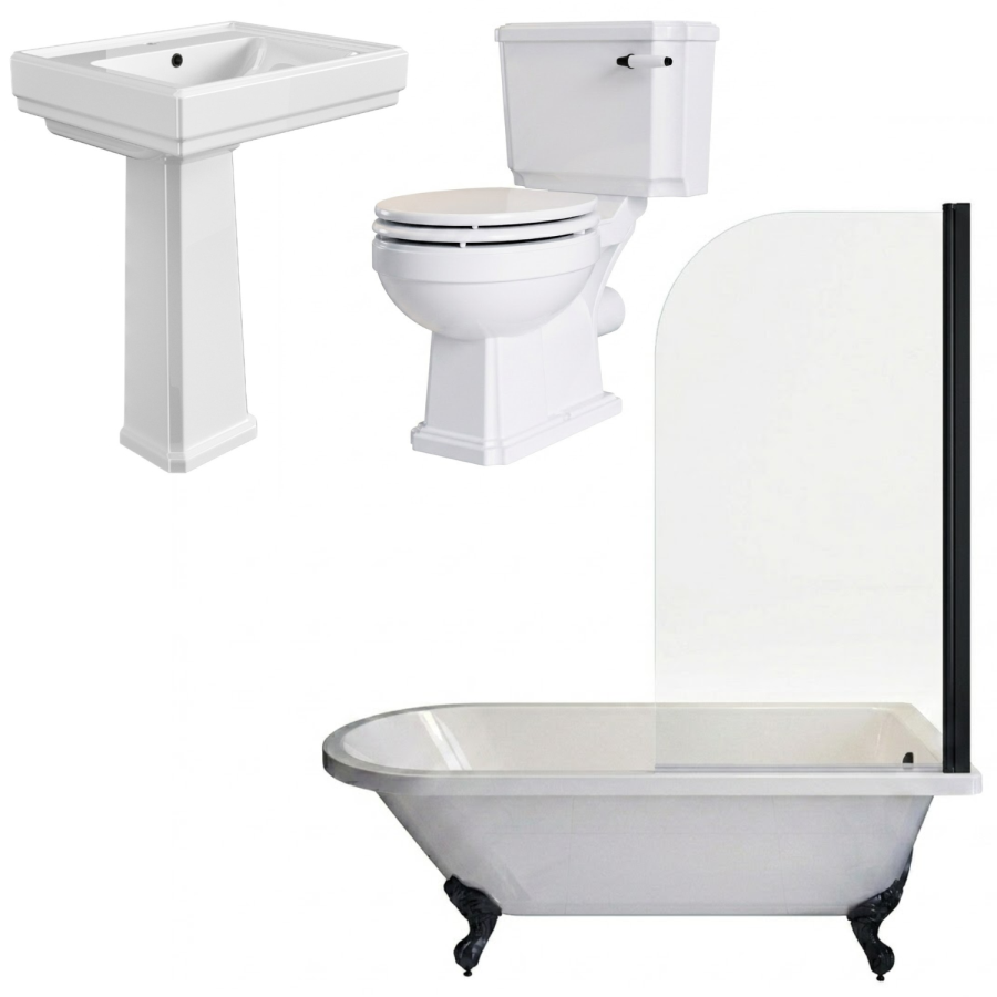 Traditional Black Shower Bath Suite with Toilet & Basin - Park Royal