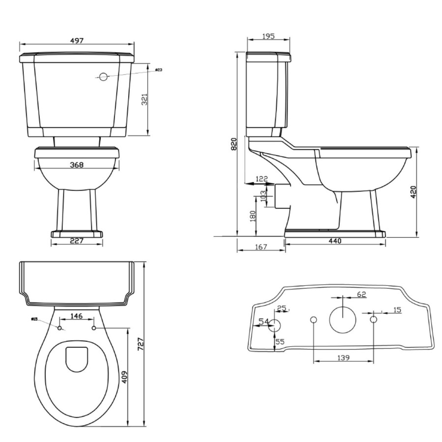 Traditional Brass Shower Bath Suite with Toilet & Basin - Park Royal