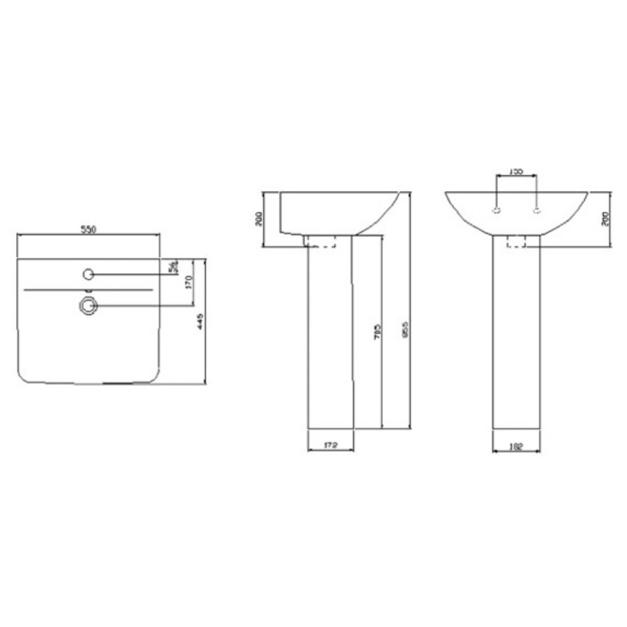 550mm Full Pedestal Basin with 1 Tap Hole - Palma