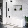 Single Ended Shower Bath with Front Panel and Hinged Black Bath Screen 1600 x 700mm - Alton