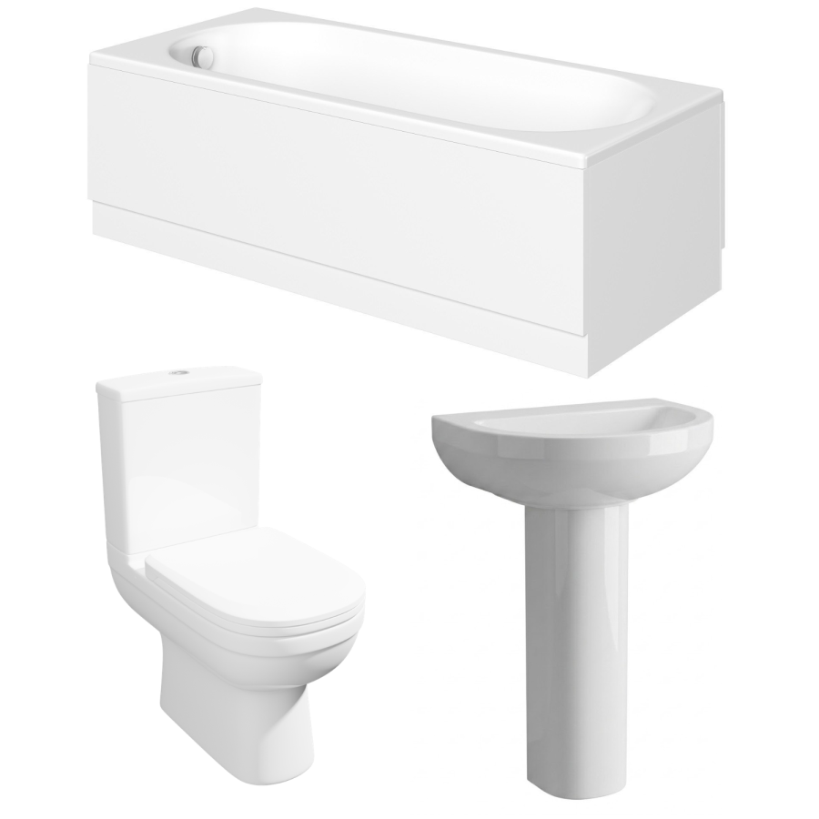 1600mm Straight Bath Suite with Toilet, Basin & Panels - Alton