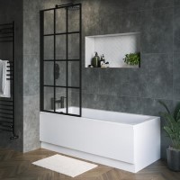 ONLY OPENED - Rutland Single Ended Square Bath with Front Panel & Black Grid Screen - Left Hand 1700 x 700