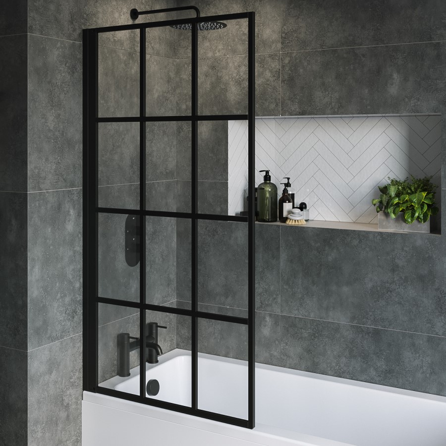 ONLY OPENED - Rutland Single Ended Square Bath with Front Panel & Black Grid Screen - Left Hand 1700 x 700