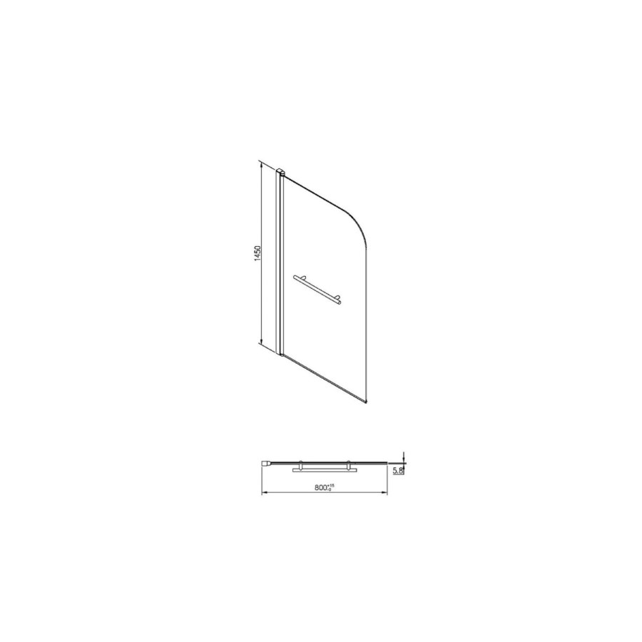 1700 x 750 Rutland Single Ended Round Bath with Hinged 1450mm 6mm Chrome Bath Screen with Towel Rail and Front Panel