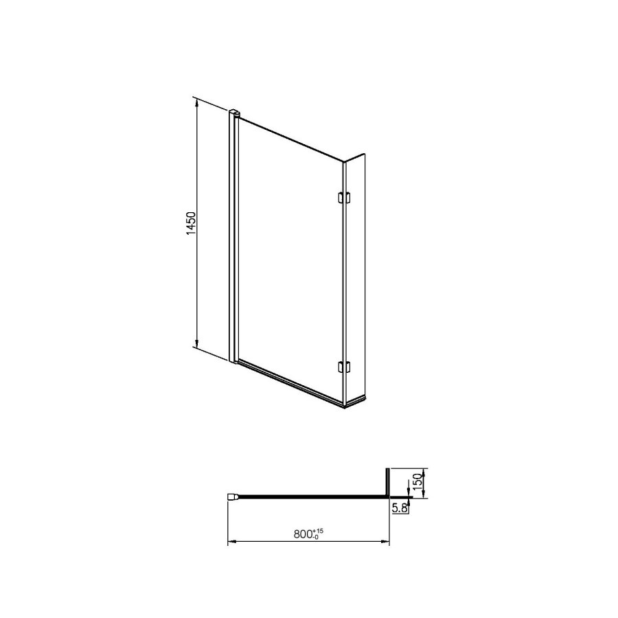 L Shaped Shower Bath with Front Panel & Black Bath Screen, Right Hand 1700 x 850mm - Lomax