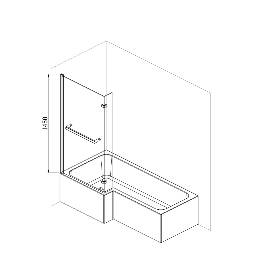 L Shaped Shower Bath with Front Panel & Chrome Bath Screen with Towel Rail, Left Hand 1500 x 850mm - Lomax