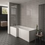 L Shaped Shower Bath with Front Panel & Chrome Bath Screen with Towel Rail, Left Hand 1500 x 850mm - Lomax