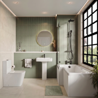 1500mm Left Hand Black Shower Bath Suite with Toilet Basin & Panels - Lomax