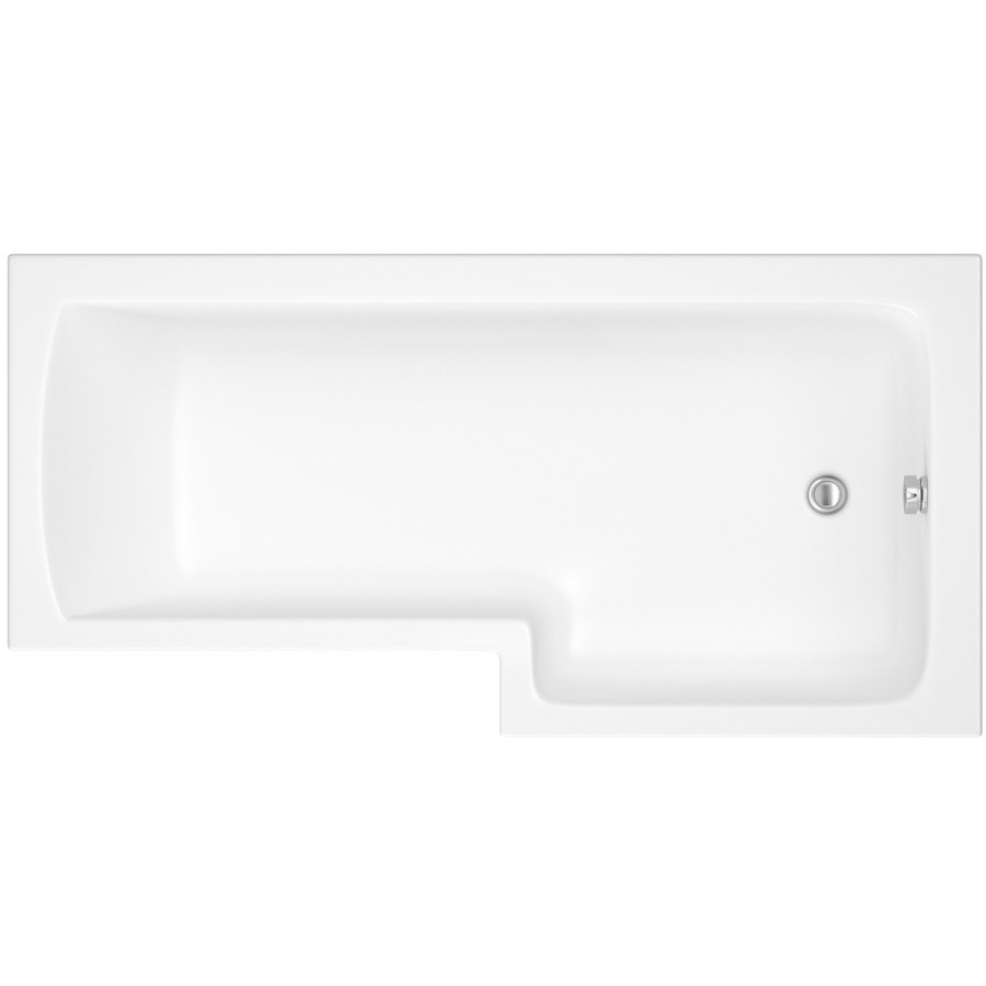 L Shaped Shower Bath with Front Panel & Chrome Bath Screen with Towel Rail, Right Hand 1500 x 850mm - Lomax