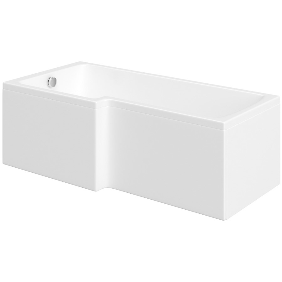 L Shaped Shower Bath with Front Panel & Chrome Bath Screen with Towel Rail, Right Hand 1500 x 850mm - Lomax