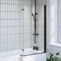 L Shaped Shower Bath with Front Panel & Black Bath Screen, Right Hand 1500 x 850mm - Lomax