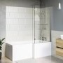 L Shaped Shower Bath with Front Panel & Chrome Bath Screen with Towel Rail, Right Hand 1500 x 850mm - Lomax