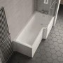 L Shaped Shower Bath with Front Panel & Chrome Bath Screen with Towel Rail, Right Hand 1500 x 850mm - Lomax