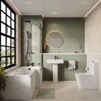 1500mm Right Hand Black Shower Bath Suite with Toilet Basin & Panels - Lomax