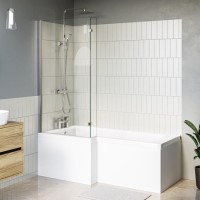 L Shaped Shower Bath with Front Panel & Chrome Bath Screen, Left Hand 1700 x 850mm - Lomax