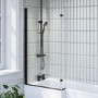 L Shaped Shower Bath with Front Panel & Black Bath Screen, Left Hand 1700 x 850mm - Lomax