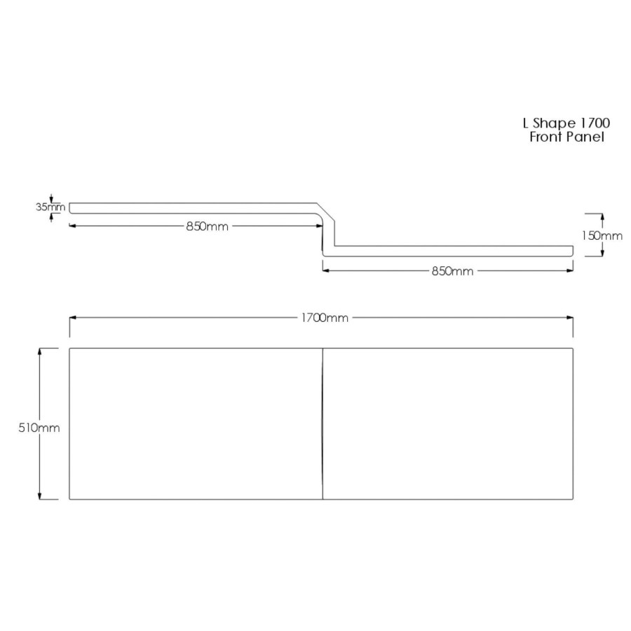 L Shaped Shower Bath with Front Panel & Black Bath Screen, Left Hand 1700 x 850mm - Lomax