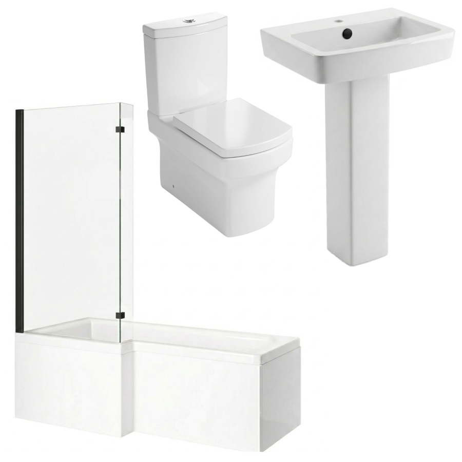 1700mm Left Hand Black Shower Bath Suite with Toilet Basin & Panels - Lomax