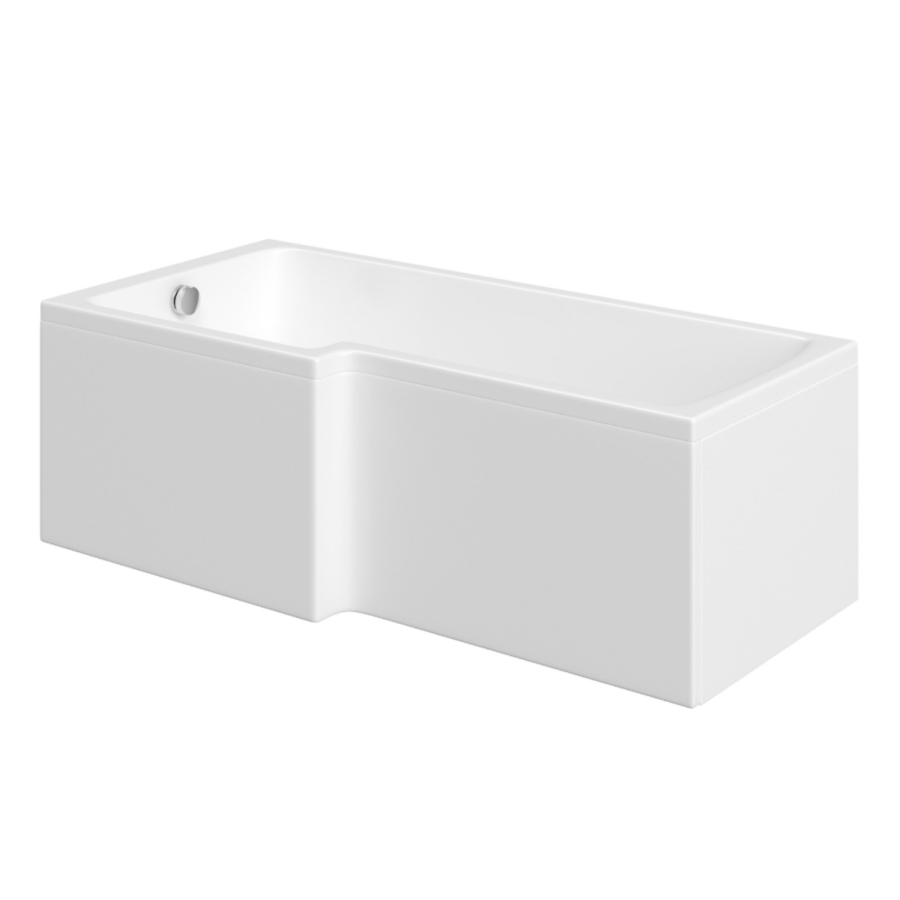 L Shaped Shower Bath with Front Panel & Brushed Brass Bath Screen, Left Hand 1700 x 850mm - Lomax