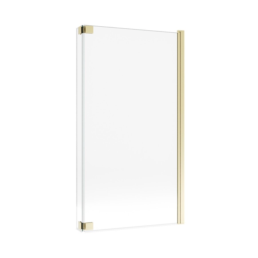 L Shaped Shower Bath with Front Panel & Brushed Brass Bath Screen, Left Hand 1700 x 850mm - Lomax