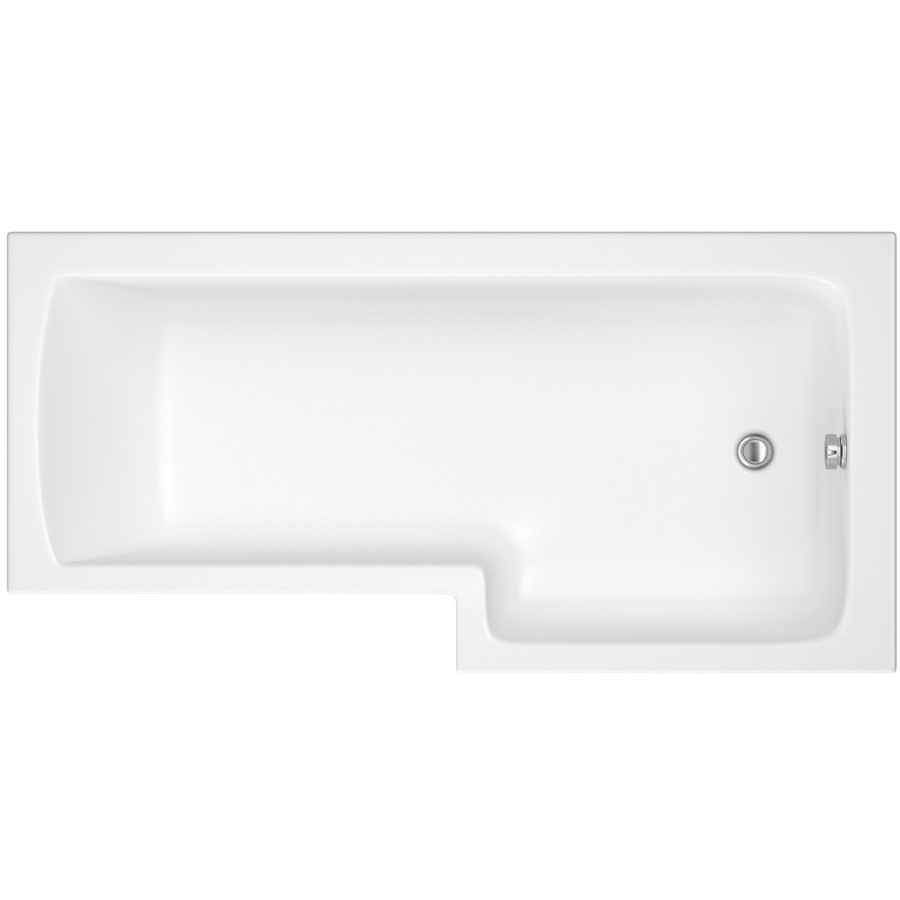 L Shaped Shower Bath with Front Panel & Chrome Bath Screen, Right Hand 1700 x 850mm - Lomax