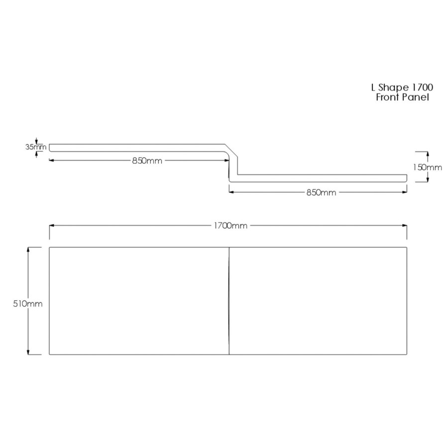 L Shaped Shower Bath with Front Panel & Black Bath Screen with Towel Rail, Right Hand 1700 x 850mm - Lomax