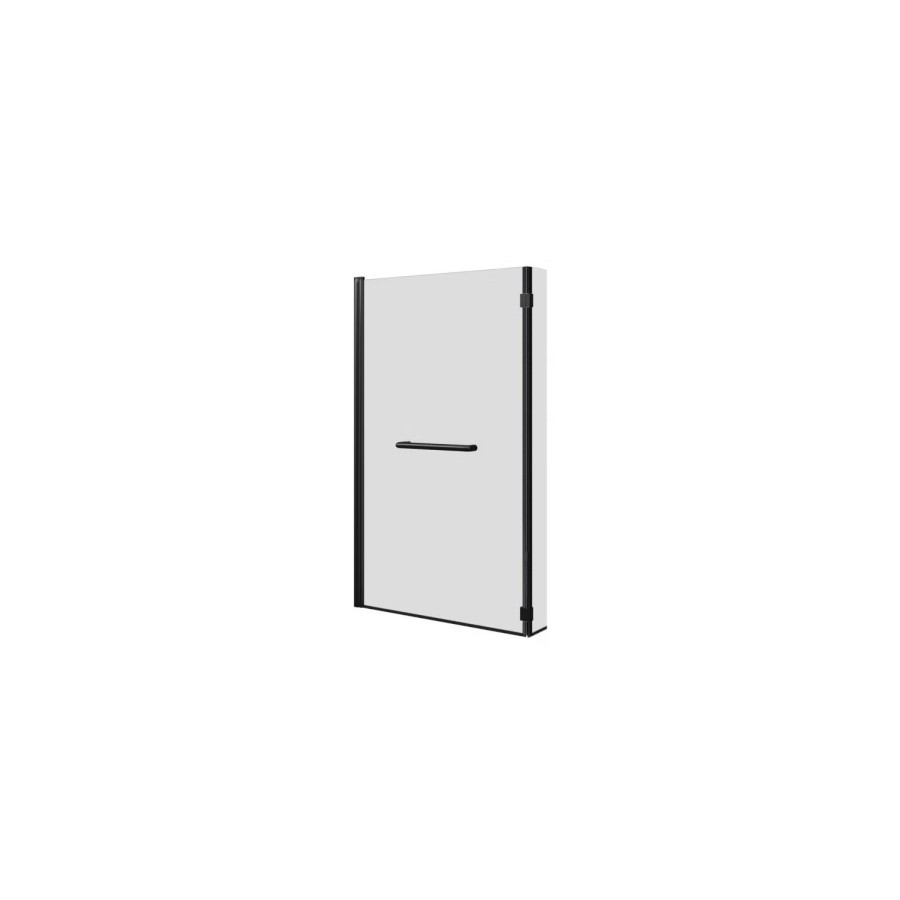 L Shaped Shower Bath with Front Panel & Black Bath Screen with Towel Rail, Right Hand 1700 x 850mm - Lomax
