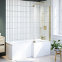L Shaped Shower Bath with Front Panel & Brushed Brass Bath Screen, Right Hand 1700 x 850mm - Lomax