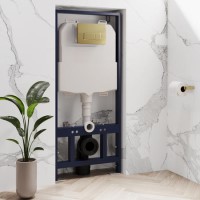 ONLY OPENED - Concealed Cistern 1170mm Pneumatic Frame with Brushed Brass Flush Plate - Elira