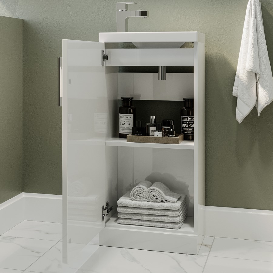 400mm White Freestanding Cloakroom Vanity Unit with Basin and Chrome Handle - Ashford